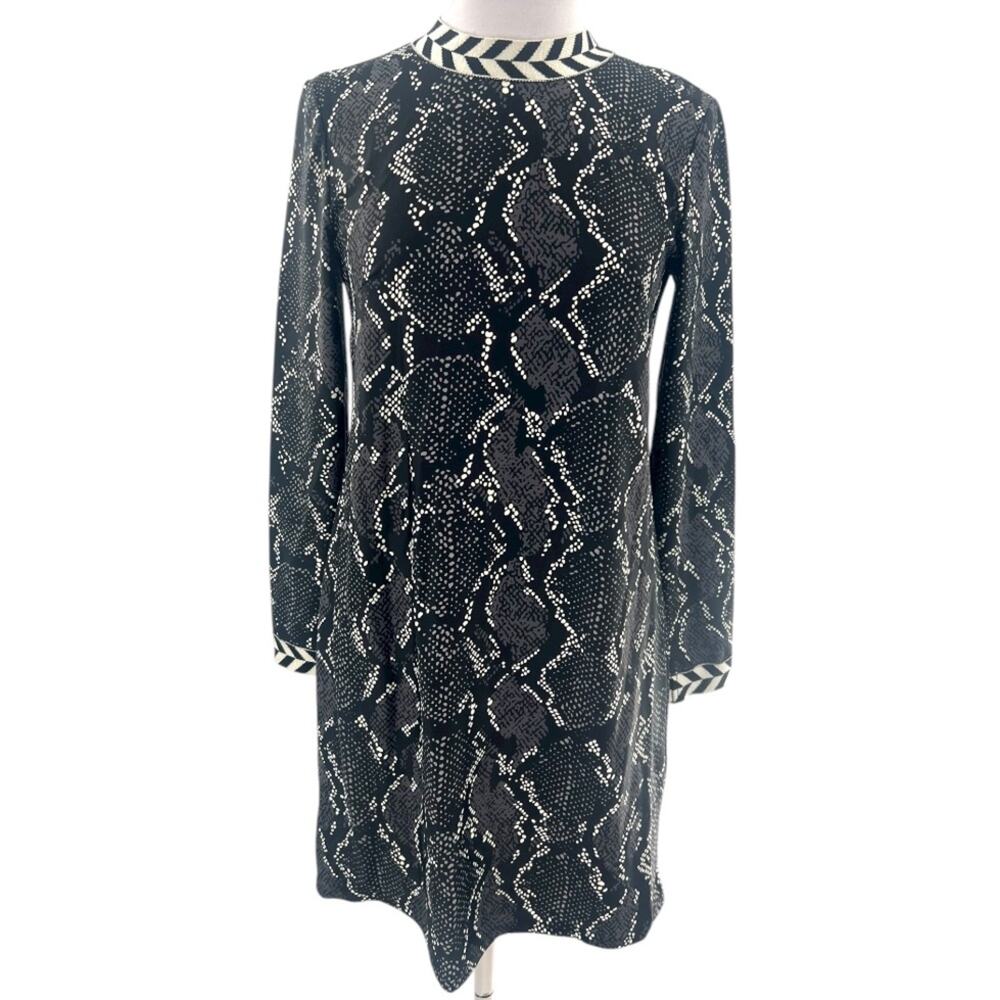 Jude Connally Cameron Sheath Dress in python black with knit trim sz XS